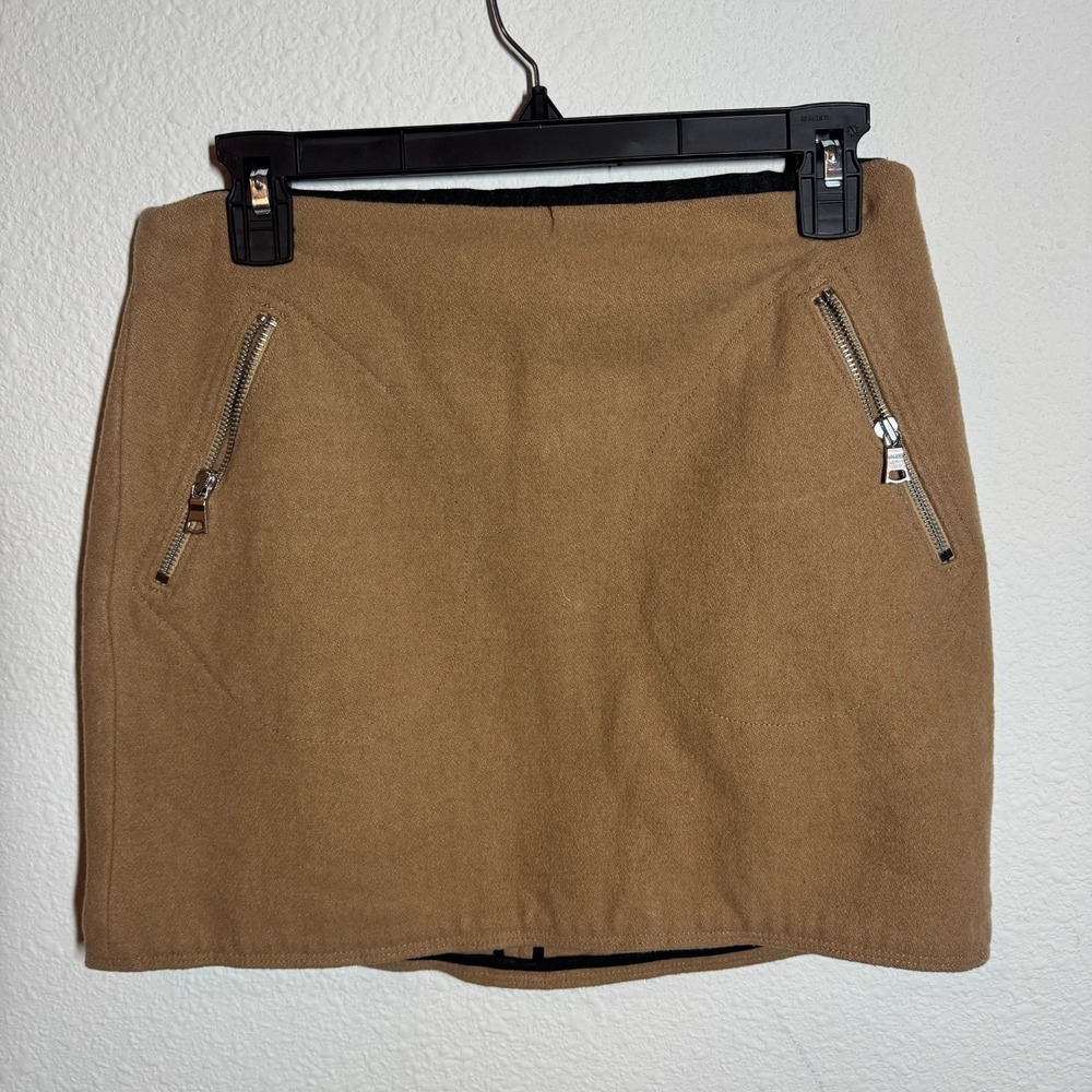 Gap Mini Skirt Womens 2 Camel Brown Soft Wool Blend Back Zip Pockets Casual